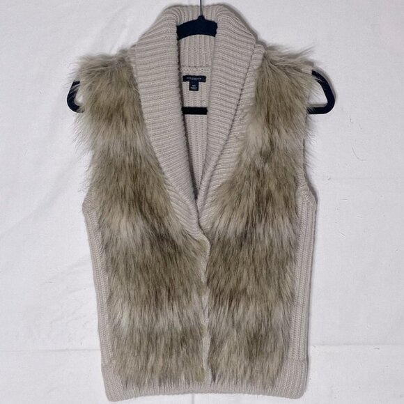 Ann Taylor Faux Fur Cream Knit Merino Wool Modal Cashmere Blend Knit Vest XS - Picture 11 of 11